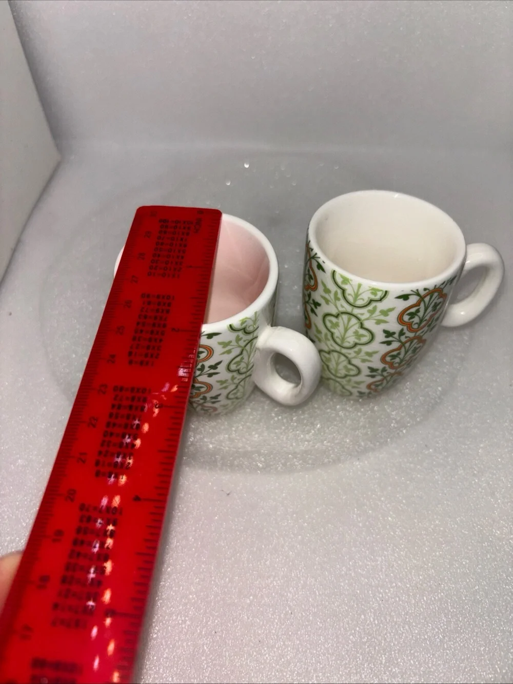 Pier 1 Imports Demitasse Cups White W/ Green & Orange Ceramic Espresso Set of 2